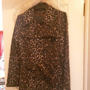 Via Spiga Double Breasted Belted Leopard Print Wool Blend Coat Sz. 14